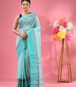 Sea Green Pure Cotton Tant Saree With Woven Designs Without Blouse