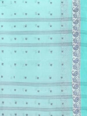Sea Green Pure Cotton Tant Saree With Woven Designs Without Blouse 4