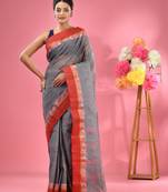Grey Pure Cotton Tant Saree With Woven Designs Without Blouse