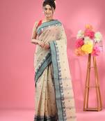 Ecru Pure Cotton Tant Saree With Woven Designs Without Blouse