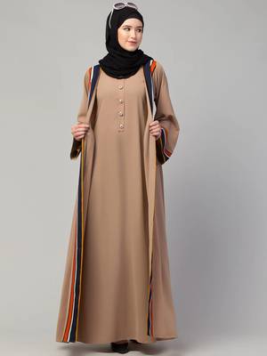 Double layer abaya dress with attached shrug - dubai style burqa for women 2