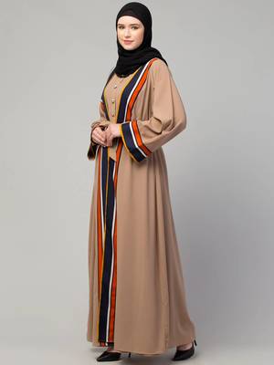 Double layer abaya dress with attached shrug - dubai style burqa for women 3