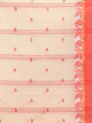 White Pure Cotton Tant Saree With Woven Designs Without Blouse 4