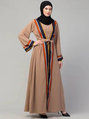 Double layer abaya dress with attached shrug - dubai style burqa for women 4