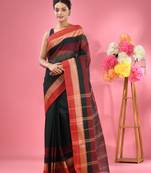 Emerald Green Pure Cotton Tant Saree With Temple Border Without Blouse