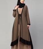 Double layer abaya dress with frilled bottom and attached shrug for women and girls