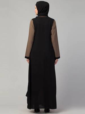 Double layer abaya dress with frilled bottom and attached shrug for women and girls 2