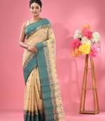 Beige Pure Cotton Tant Saree With Woven Designs Without Blouse