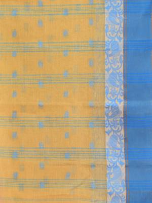 Light Beige Pure Cotton Tant Saree With Woven Designs Without Blouse 4