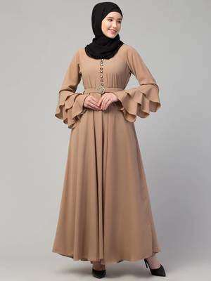 Plain umbrella abaya with adjustible belt bell sleeves - simple umbrella style burqa for women and girls 1
