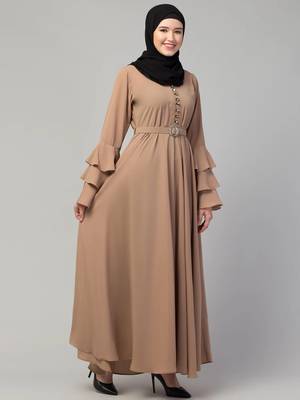 Plain umbrella abaya with adjustible belt bell sleeves - simple umbrella style burqa for women and girls 3
