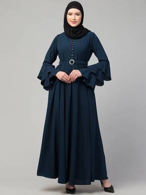 Plain umbrella abaya with adjustible belt bell sleeves - simple umbrella style burqa for women and girls 1