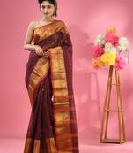 Maroon Pure Cotton Tant Saree With Zari Border Without Blouse