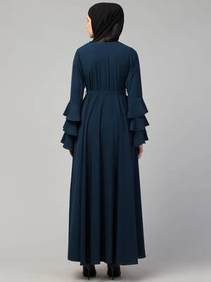 Plain umbrella abaya with adjustible belt bell sleeves - simple umbrella style burqa for women and girls 2