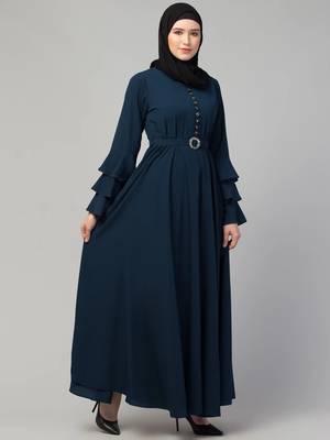 Plain umbrella abaya with adjustible belt bell sleeves - simple umbrella style burqa for women and girls 3