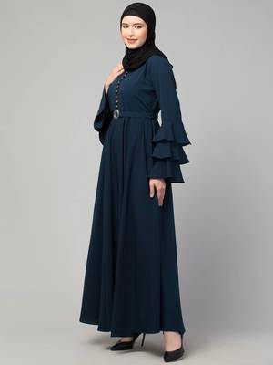 Plain umbrella abaya with adjustible belt bell sleeves - simple umbrella style burqa for women and girls 4