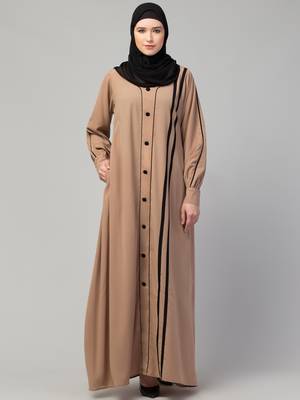 A-line abaya with front stripes made in nida matte fabric 1