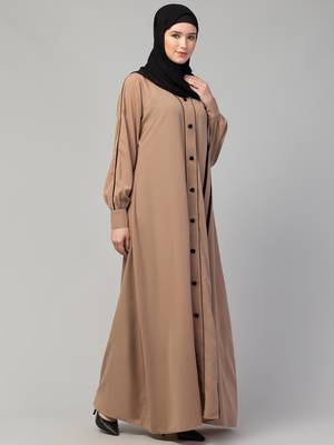 A-line abaya with front stripes made in nida matte fabric 3