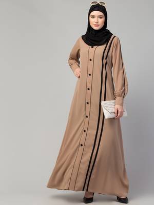 A-line abaya with front stripes made in nida matte fabric 5