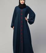 A-line abaya with pipin workvand elasticated cuffs made in nida matte fabric