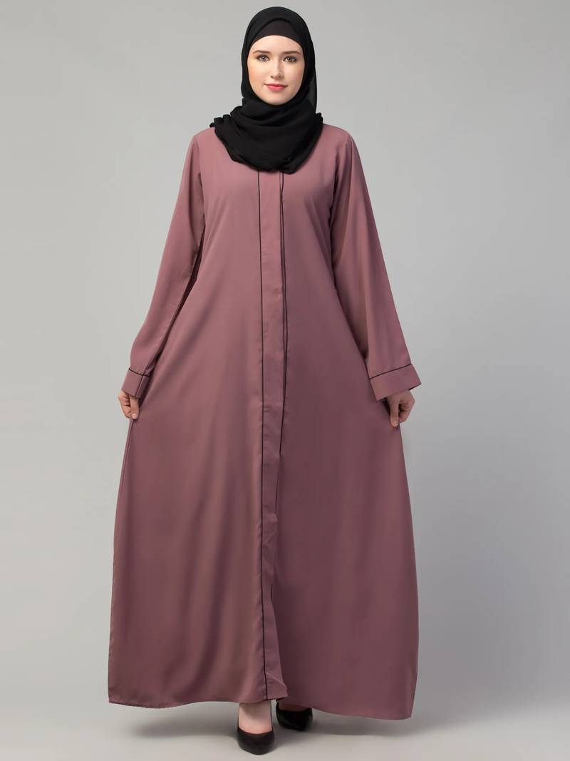 Front open abaya with piping work made in nida matte fabric