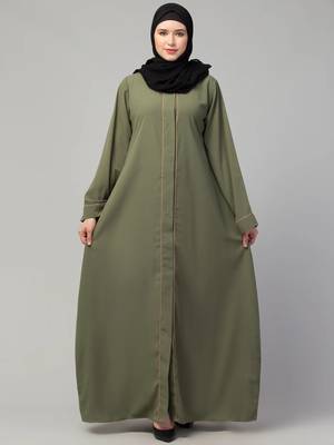 Front open abaya with piping work made in nida matte fabric - front open burqa for ladies & girls 1