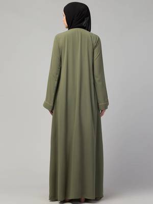 Front open abaya with piping work made in nida matte fabric - front open burqa for ladies & girls 2