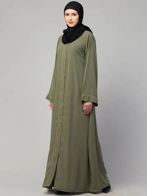 Front open abaya with piping work made in nida matte fabric - front open burqa for ladies & girls 3