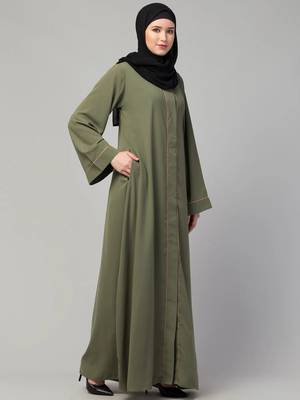 Front open abaya with piping work made in nida matte fabric - front open burqa for ladies & girls 4