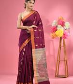 Magenta cotton blend handwoven saree with jute weaving pallu