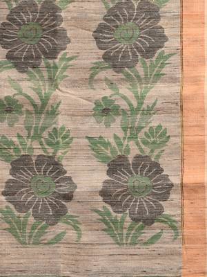 Black cotton blend handwoven saree with jute weaving pallu 4