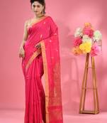 Fuchsia cotton blend handwoven saree with texture motifs