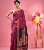 Magenta cotton blend handwoven saree with texture motifs
