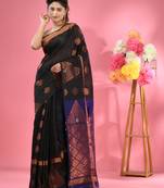 Black cotton blend handwoven saree with nakshi designs