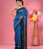 Sky blue cotton blend handwoven saree with texture motifs