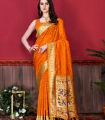 Mustard Zari Weaving Tassel Work Silk Saree