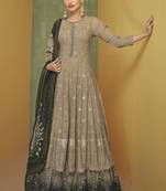 Dusty green sequins embroidery wedding anarkali suit