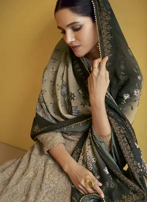 Dusty green sequins embroidery wedding anarkali suit 2