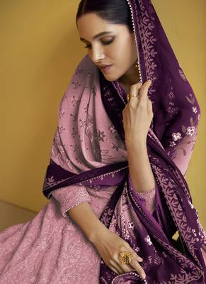 Dark pink sequins embroidery wedding anarkali suit With Dupatta 2