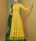 Yellow sequins embroidery wedding anarkali suit