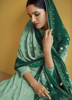 Turquoise Embroidery Anarkali Suit for Wedding 2