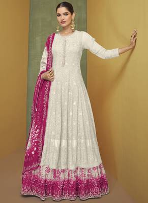 White sequins embroidery wedding anarkali suit 1