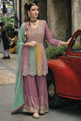 Blush pink multi embroidery wedding gharara suit 1