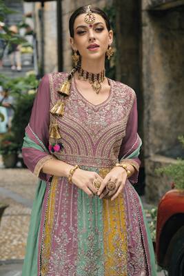 Blush pink multi embroidery wedding gharara suit 2