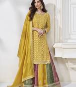 Yellow multi embroidered traditional lehenga kurti