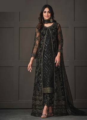 Black net wedding indian pakistani long gown anarkali suit 1