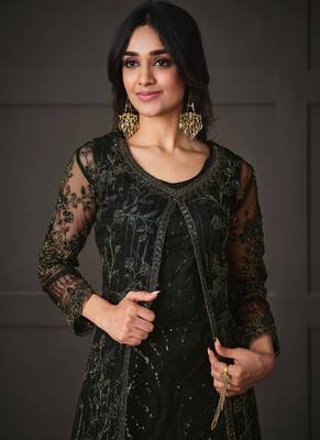 Black net wedding indian pakistani long gown anarkali suit 2
