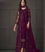 Wine net wedding indian pakistani long gown anarkali suit