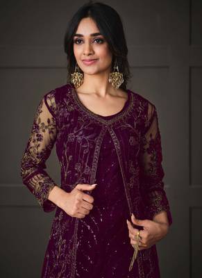 Wine net wedding indian pakistani long gown anarkali suit 2