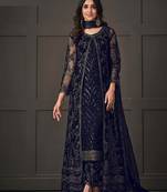 Navy blue net wedding indian pakistani long gown anarkali suit